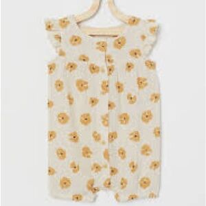 H&M cotton romper suit baby girl 1/12-2Y cream mustard floral